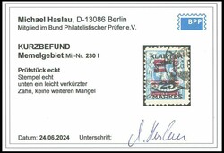 1923, 10 C. auf 25 M. auf 5 C. grünlichblau, Type I, ein Zahn etwas ...