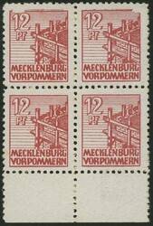 1946, 12 Pf. lebhaftbraunrot, Kreidepapier, im Viererblock vom ...