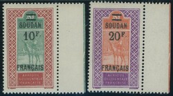 1927, 10 Fr. auf 5 Fr. und 20 Fr. auf 5 Fr. "Tuareg" vom rechten Rand ...