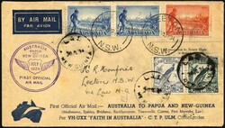30.7.1934, Erstflug "SYDNEY-LAE" (Rückflug), Mischfrankatur mit ...
