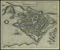 RENDSBURG, dek. Stadtplan mit kleiner Schiffsstaffage, Kupferstich ...