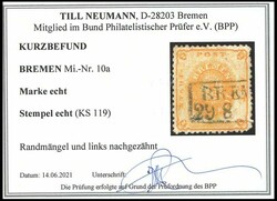 1866, 2 Gr. dunkelgelblichorange, links nachgezähnt, feinst, ...