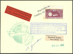 1933,1960, 1 Mk. Raketenmarke auf doppelt beförderter Karte, Pracht, ...