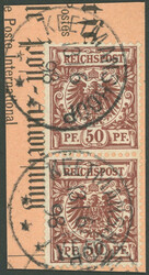 1896, 50 Pf. lebhaftrötlichbraun im senkrechten Paar auf ...
