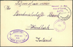 "AUS-Mannschaftslager", 3.2.1917, violetter Ovalstempel "ADJUTANT", ...