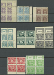 1922, 5 - 40 F., 75 F. - 50 M., 15 postfrische Randviererblocks, fast ...