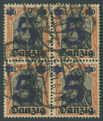1920 5 auf 30 Pf. mit Aufdruckfehler "Aufdruck 5 senkrecht gespalten" ...