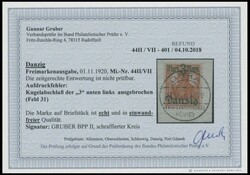1920, 3 M. auf 7½ Pf, lilagrauer Netzunterdruck, "Spitzen nach ...
