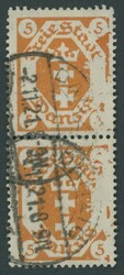 1921, 5 Pf. dunkelorange im senkrechten Paar, zum Teil fehlender ...