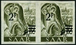 1947, 2 Fr. auf 12 Pf. schwarzgrauoliv, Wz. 1Y, ungezähnt, im ...