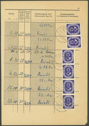 1954, 15 Pf. "Posthorn" im waagerechten Paar mit Viererstreifen dto. ...