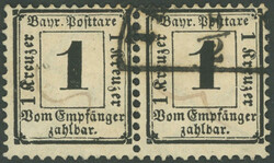 1870, 1 Kr. schwarz, Wz. "enge Rauten", im waagerechten Paar, ...
