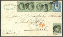 1872, 1 C. olivgrün auf bläulich im waagerechten Viererstreifen und ...