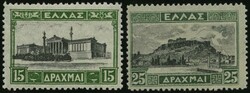 1927, 15 Dr. gelbgrün/schwarz und 25 Dr. grün/schwarz, Type I, 2 ...
