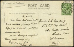 1916, ½ P. gelbgrün mit K1 "ARMY POST OFFICE/D 14" auf ...