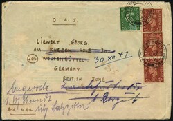 1947, ½ und 1½ P. (3x) "König Georg V" mit K2 "FIELD POST ...