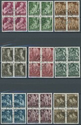 1951, "Landarbeit" in Viererblocks mit zentrischen Ersttagsstempel, ...