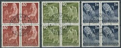 1951, "Landarbeit" in Viererblocks mit zentrischen Ersttagsstempel, ...