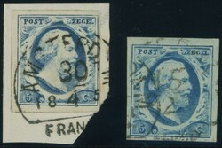 1852, 5 C. blau, 2 Kabinettwerte in Farbnuancen, gepr. Dr. ...