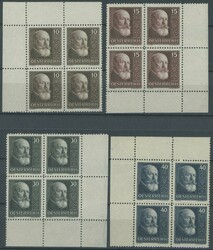 1928, "10 Jahre Republik" in Eckrandviererblocks, postfrischer ...