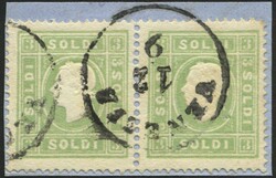 1862, 3 So. grün im waagerechten Paar auf Briefstück mit K1 ...