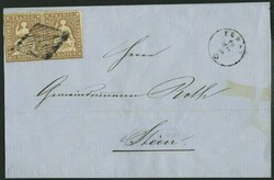 1854, 5 Rp. graubraun, Berner Druck I, (Zst. 22Bb), im waagerechten, ...