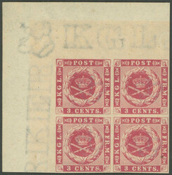 1866, 3 C. rosa im postfrischen Viererblock aus der linken oberen ...