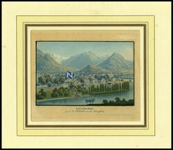 INTERLAKEN mit der Jungfrau, altkolorierter Radierung um 1820, bei ...