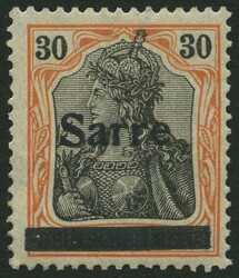 1920, 30 Pf. dunkelrotorange/schwarz auf orangeweiß, Type I, ...
