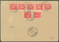 1946, Gebührenzettel "Taxe percue 75 Rpf" auf Brief von ...