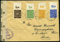 1947, 10, 15 und 25 Pf. "I. Kontrollausgabe", 4 Werte Plattendruck, ...