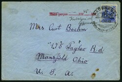 13.7.1948, 50 Pf. ultramarin als Zehnfachfrankatur mit rotem L1 "Taxe ...