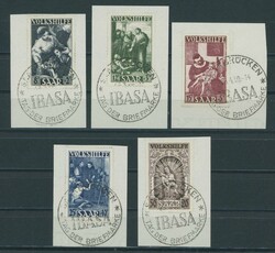 1949, "Volkshilfe" auf Briefstücken, Sonderstempel "IBASA", ...