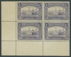 1915, 1 Fr. "Hafen Antwerpen", gezähnt A, im Viererblock aus der ...