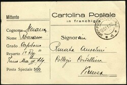 1938, Vordruck-Feldpostkarte "Cartolina Postale/in franchigia" mit ...
