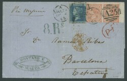 Vorläufer: 4.2.1865, 2 P. blau, Platte 9 und waagerechtes Paar 4 P. ...