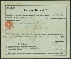 1863, 5 Kr. rosa auf Retour-Recepisse mit rotem R5 "WIEN ...