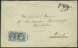 1867, 10 Kr. blau, grober Druck, im waagerechten Paar, auf Brief mit ...