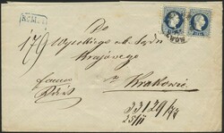 1882, 10 Kr. blau, feiner Druck, im waagerechten Paar auf Reco-Brief ...