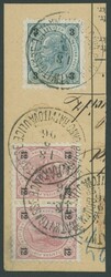 1890, 3 Kr. dunkelgrünblau/schwarz und 12 Kr. helllilakarmin/schwarz ...