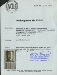 1945, 1 - 5 RM "Grazer Aufdruck", Type I, postfrischer Prachtsatz, ...