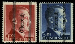 1945, 3 und 5 RM "Grazer Aufdruck", Type II, gezähnt L 12½, ...