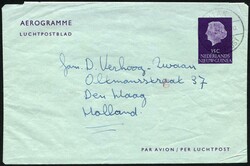 1962, 35 C. violett Ganzsachen-Aerogramm von Biak nach Holland, ...