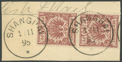 50 Pf. mittelbraunrot im senkrechten Paar mit Stempeln "SHANGHAI 1.11 ...