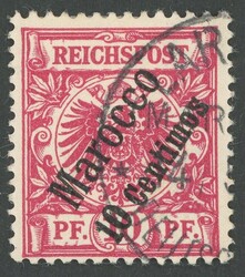 1899, 10 C. auf 10 Pf. rotkarmin, Stempel "LARACHE", Pracht, ...