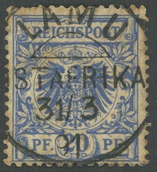 20 Pf. blue, centered cancel LAMU 21.3.91, slightly tropicalised, ...