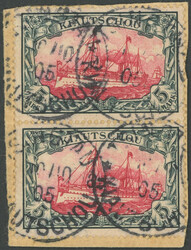 1901, 5 M. grünschwarz/bräunlichkarmin im senkrechten Paar auf ...