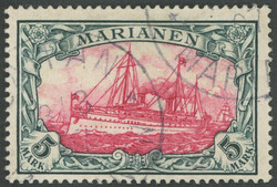 1901, 5 M. green black / dark carmine, without watermark, 3 shorter ...