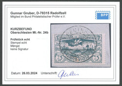 1920, 75 Pf. black green, one short perf and small spot otherwise ...