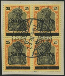1920, 25 Pf. yellow orange / black on yellow white, type I, in the ...